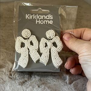 Kirklands White Beaded Bow Earrings